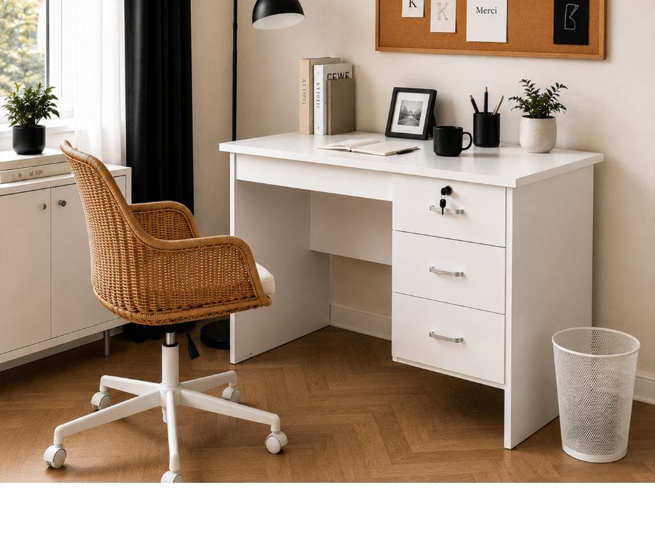 Redfern 3 Drawer Study Desk 900mm - White