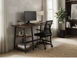 Zetland Writing Desk with 2 Storage Shelves - Dark Walnut Finish