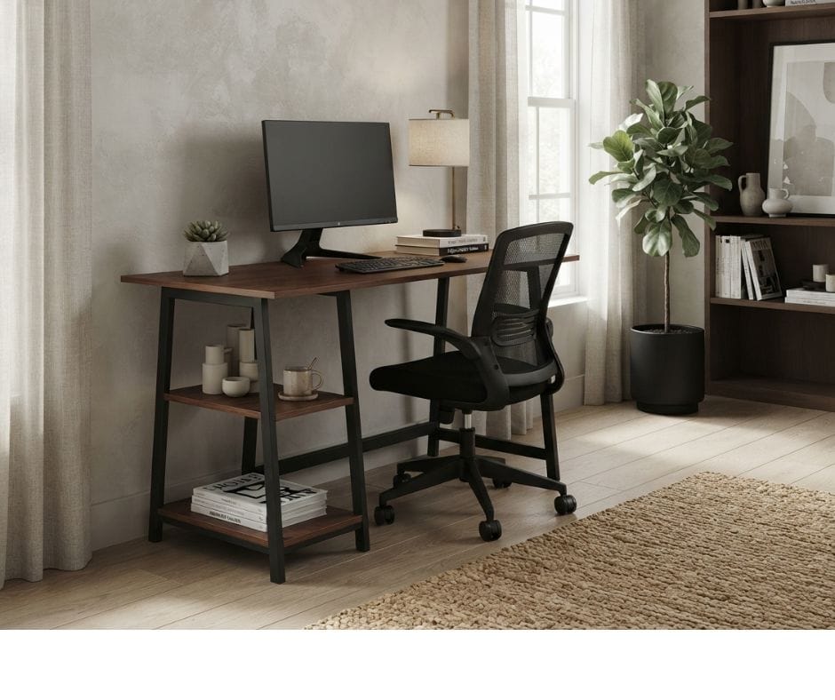 Zetland Writing Desk with 2 Storage Shelves - Dark Walnut Finish