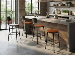 Osca Timber Seater Bar stool (Set of 4) - Walnut and Black
