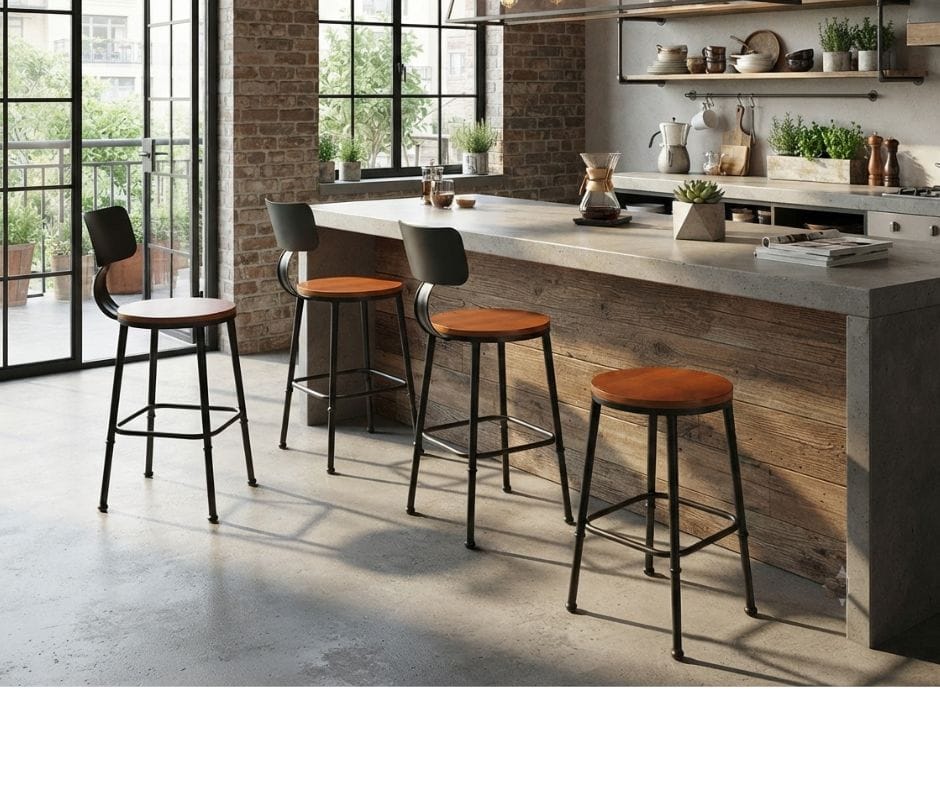 Osca Timber Seater Bar stool (Set of 4) - Walnut and Black