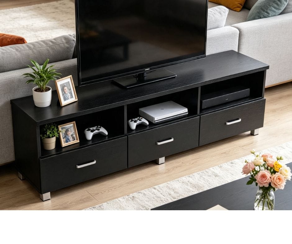Redfern Tech TV Unit 3 Drawers Entertainment Unit - Black