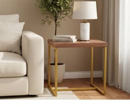 Shaan End Table - Walnut and Gold Finish