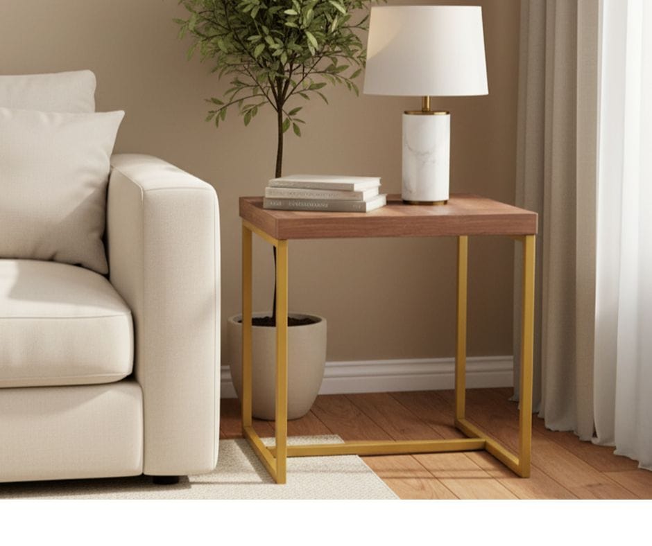 Shaan End Table - Walnut and Gold Finish