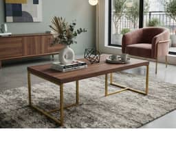 Shaan Coffee Table - Walnut and Gold Finish