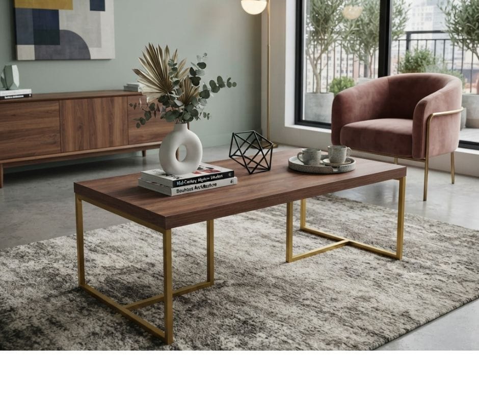 Shaan Coffee Table - Walnut and Gold Finish