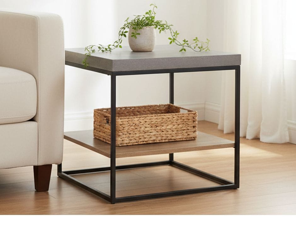 Simon End Table - Cement and Dark Oak Finish