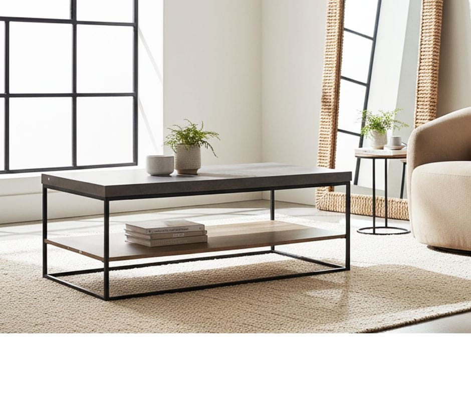 Simon Coffee Table - Cement and Dark Oak Finish
