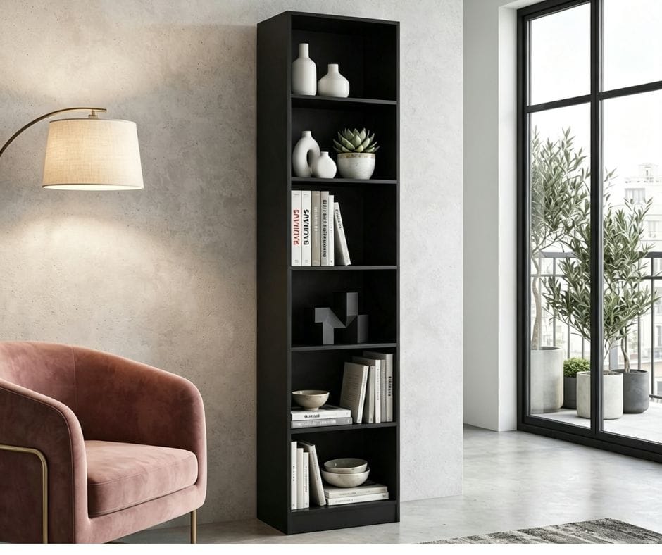 6-Tier Slim Bookcase - Black