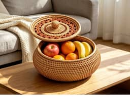 Kelly Storage Basket with Lid - Natural Rattan