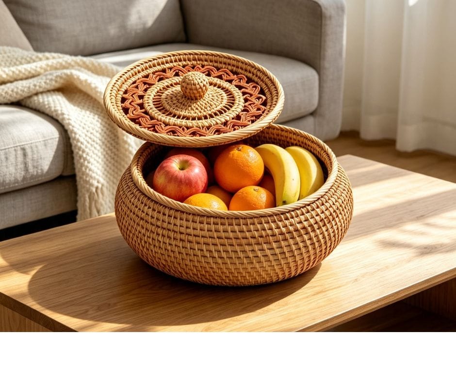 Kelly Storage Basket with Lid - Natural Rattan