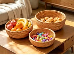 Kelly Round Storage Basket Set of 3 (Natural Rattan)