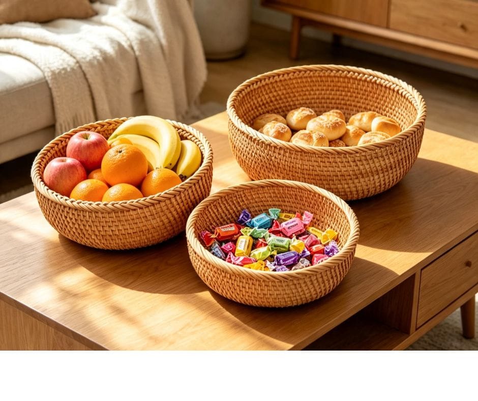 Kelly Round Storage Basket Set of 3 (Natural Rattan)