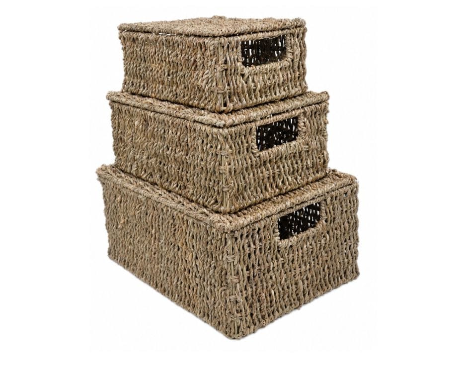 Kelly Rectangular Storage Basket set of 3 - Natural Rattan Finish