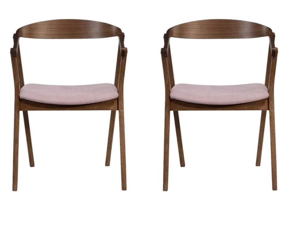 Maya Dining Chair Set of 2 - Walnut with Pink Fabric Finish