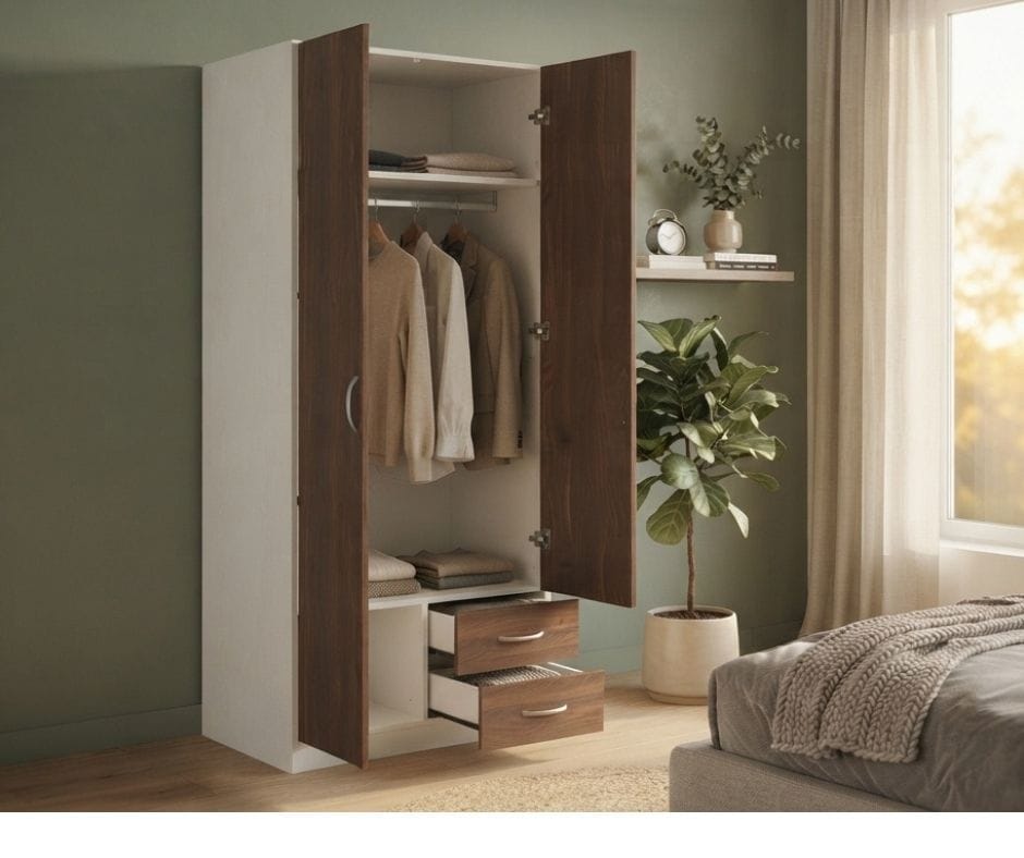 Zetland 2-D Wardrobe - Walnut and White Finish