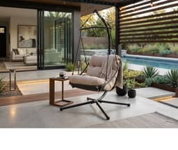 Bali Hanging Chair with Large Seat Cushion - Dark Grey & Beige