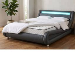 Thomas Double Bed with LED Lights - Grey with Luna 178 Mattress