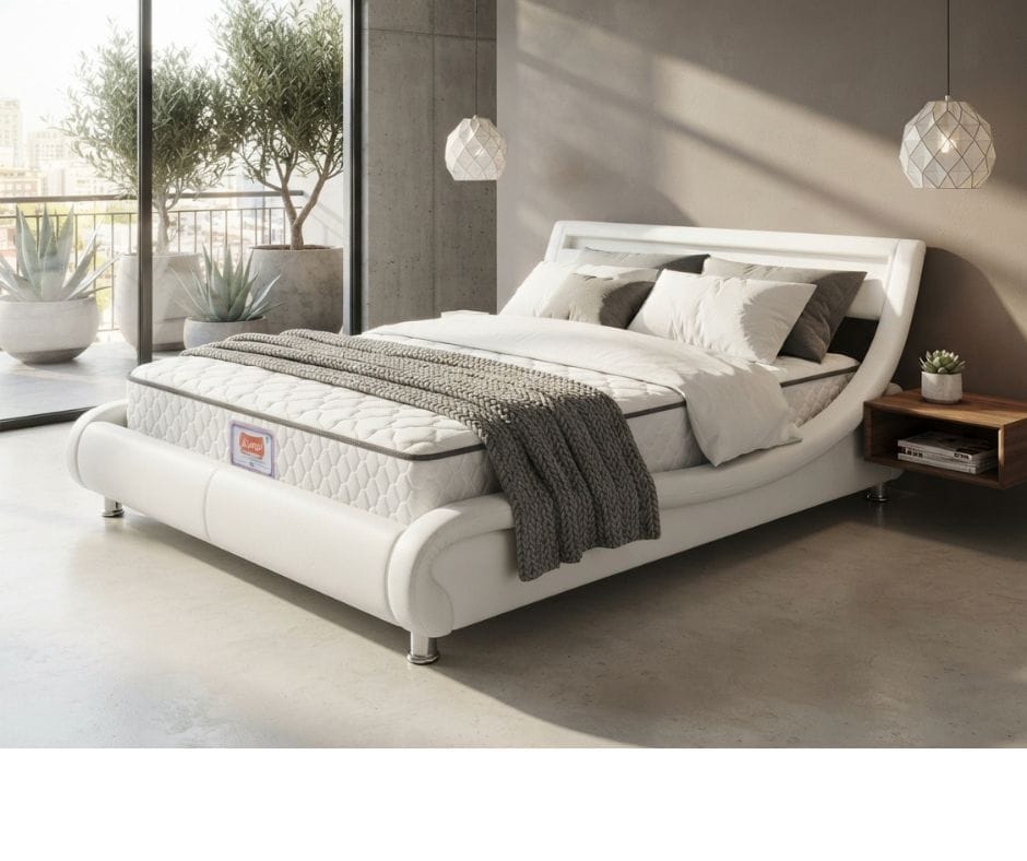 Thomas Double Bed with LED Lights - White with Luna 178 Mattress