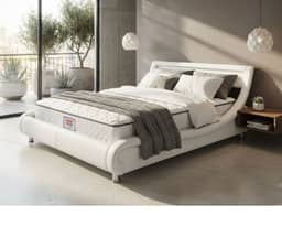 Thomas Double Bed with LED Lights - White with Luna 178 Mattress