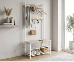 Kelly Hanger and Shoe Rack - Light Oak with White Frame Finish