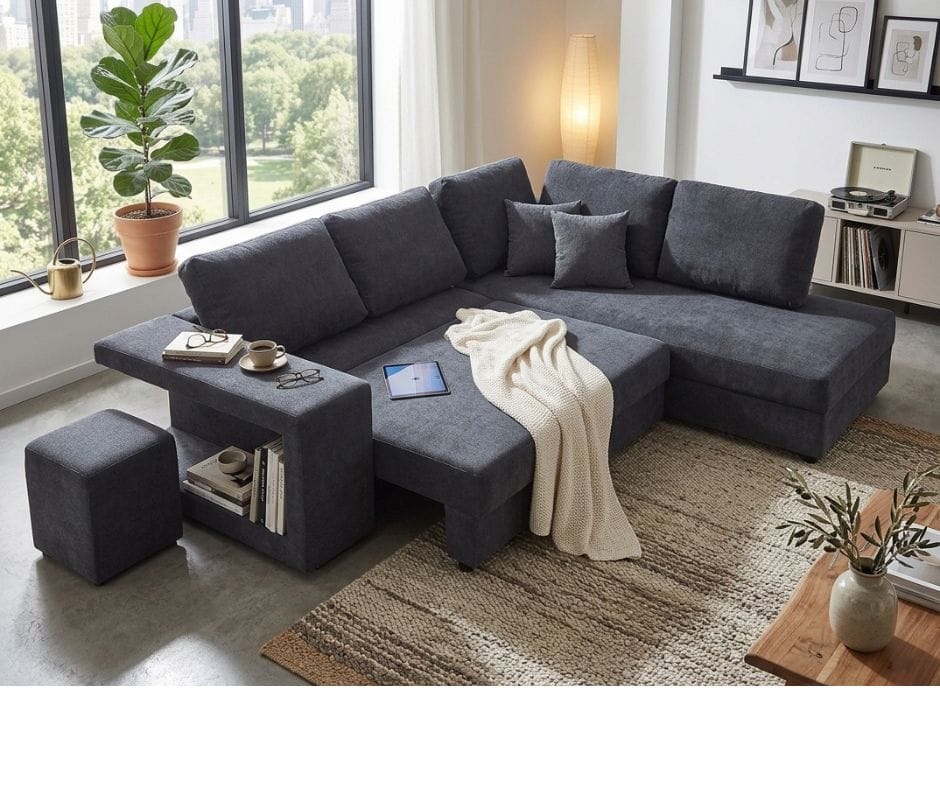 Melton 5 Seater Lounge Sofa Bed - Charcoal Grey