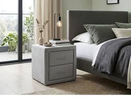 Angela Velvet Fabric Bedside Table - Light Grey