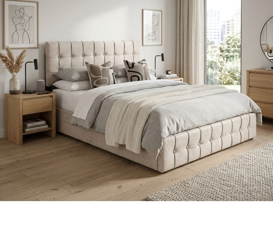 Norwa Fabric Bed Double with Drawers - Beige