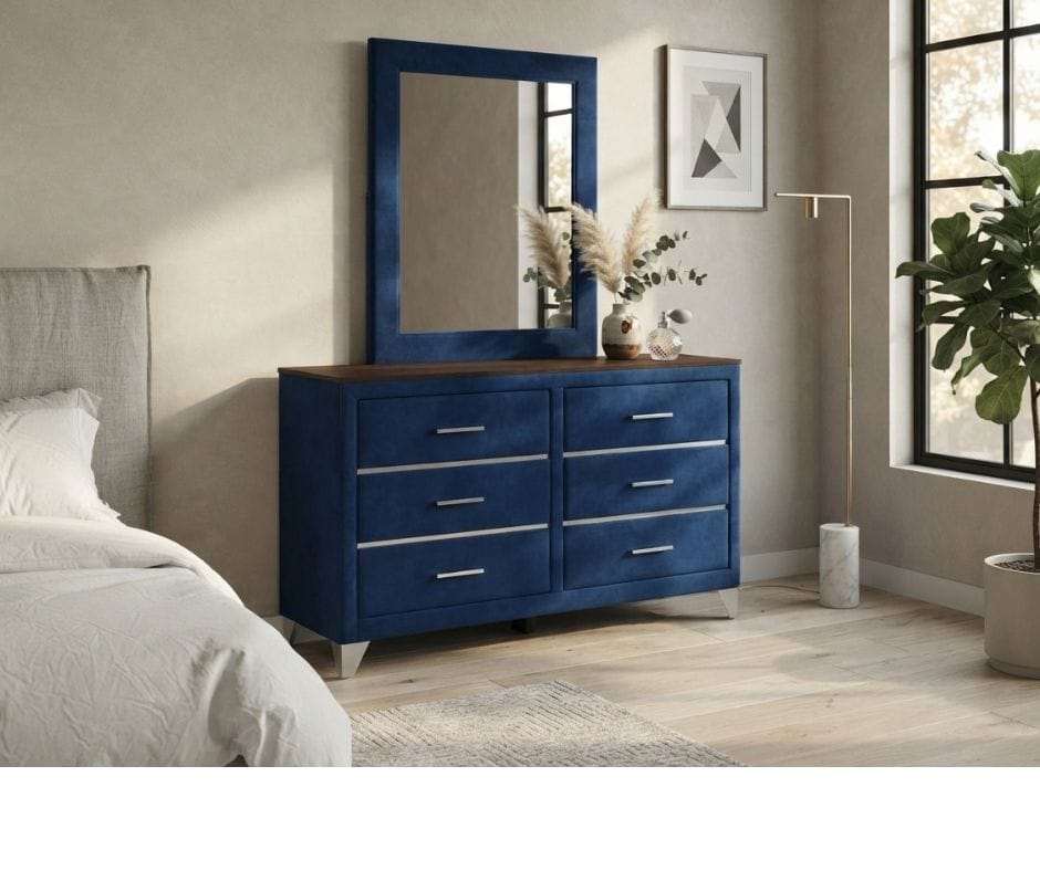 Jessie Dresser Table with Mirror - Velvet Navy Blue