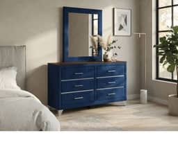 Jessie Dresser Table with Mirror - Velvet Navy Blue