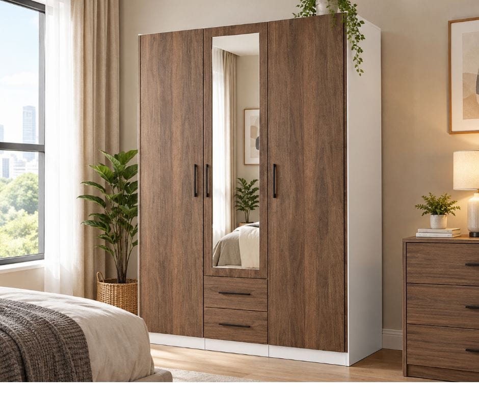 Zetland 3-D Wardrobe - Walnut and White