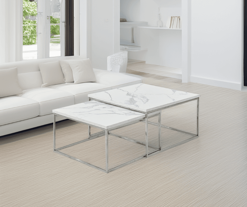 Karma Square Coffee Table Set - Marble White Finish