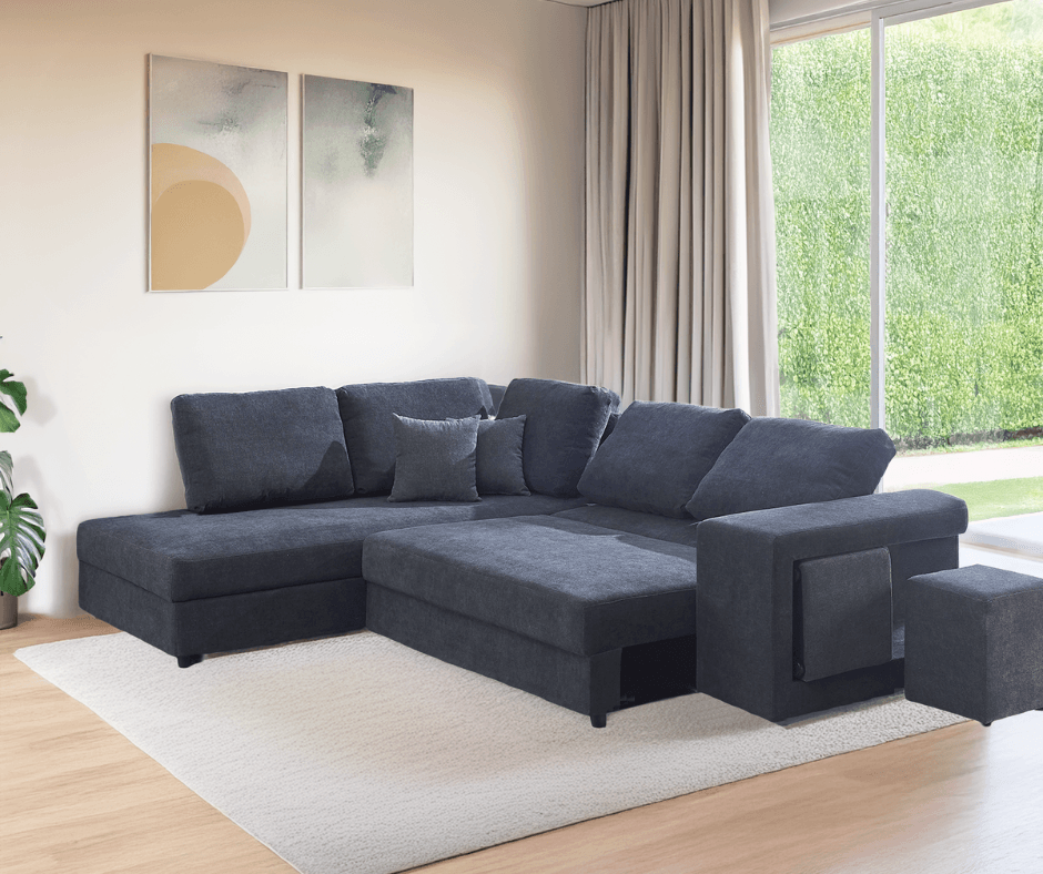 Melton 5 Seater Lounge Sofa Bed - Charcoal Grey