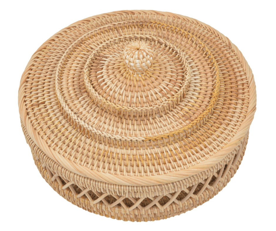 Kelly Hallow Storage Basket with Lid - Natural Rattan Finish
