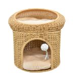 Picture of Kelly Tower Pet House - Handmade" and "Natural rattan 