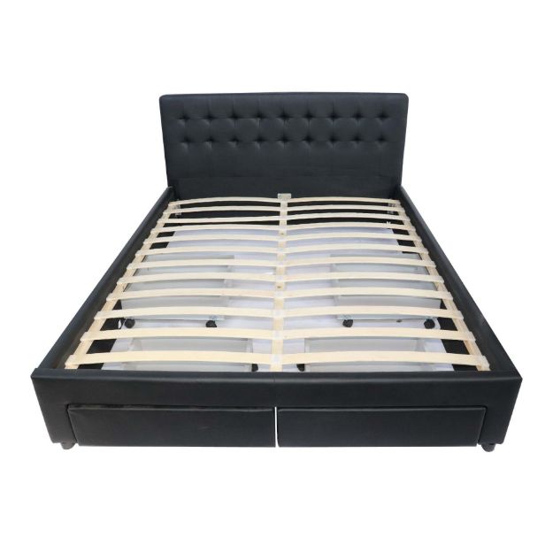 Picture of JULIE PU LEATHER DOUBLE BED WITH DRAWERS - BLACK