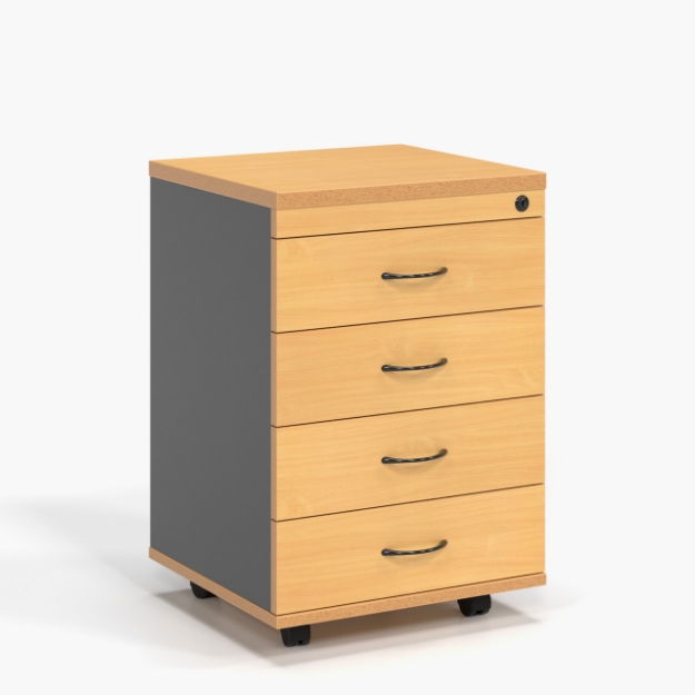 Picture of Mobile Pedestal 4 Personal Drawers Beech - 447 D x 465 W x 690 H mm 