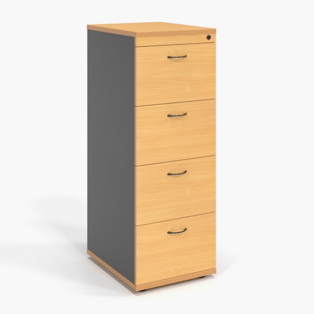 Picture of 4 Drawer Filing Cabinet Beech - 60 D x 46.5 W x 130 H cm.