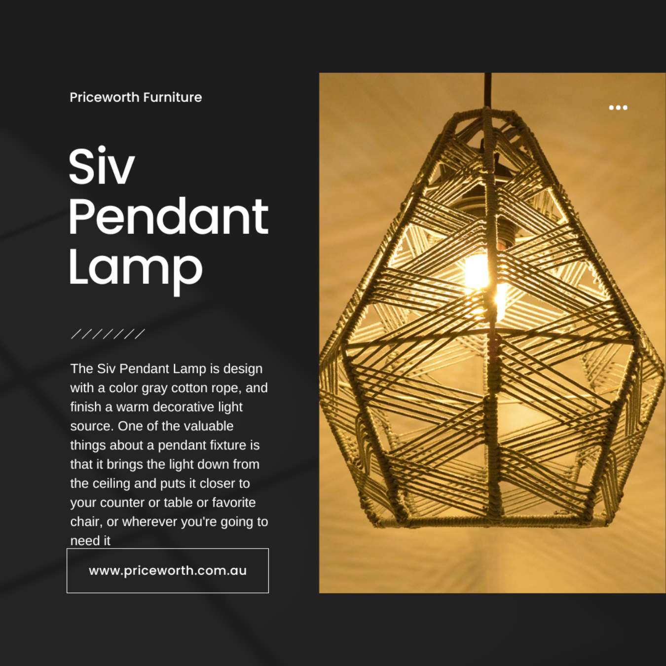 The Siv Pendant Lamp is design with a color gray cotton rope, and finish a warm decorative light source.
