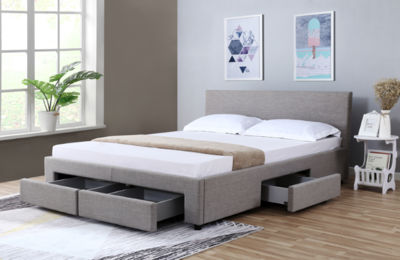 If you are looking for a contemporary style bed frame with enough storage, you definitely cannot pass the Nicole Fabric bed with drawers. 