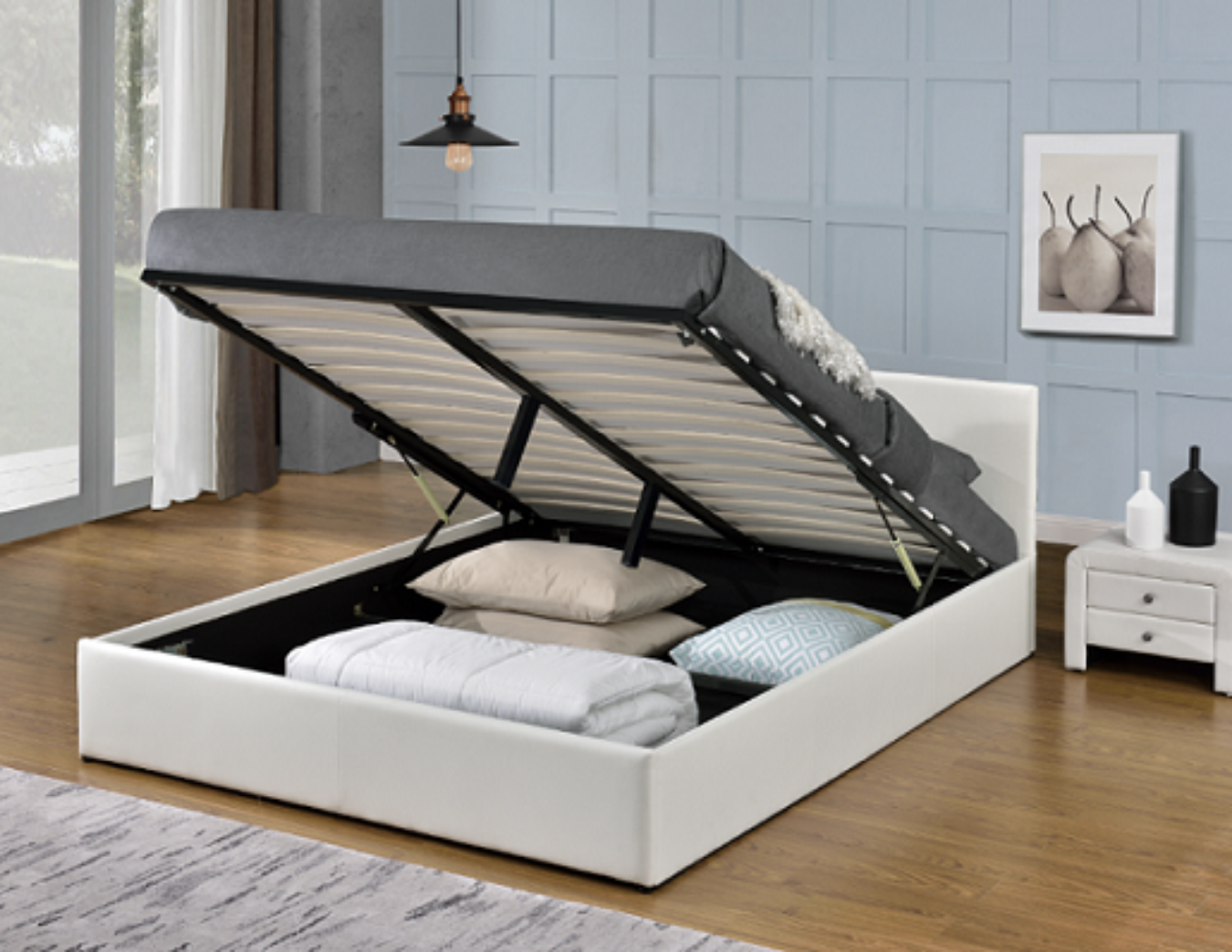 If you're after a gas life bed beautifully padded with generous foam and covered in PU Leather, Don’t miss this chance with MONICA GAS LIFT PU LEATHER QUEEN BED - WHITE. 