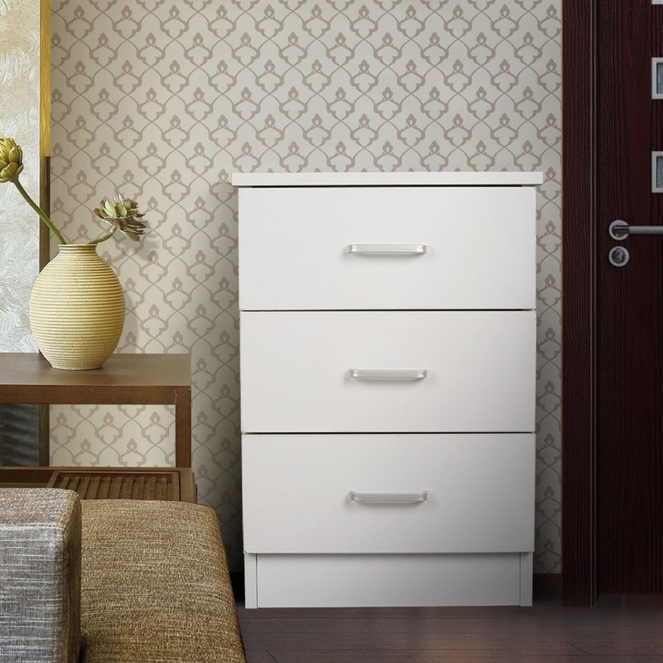 For a side table that goes with everything, you’ll love the Redfern 3 Drawers Bedside - White. 
