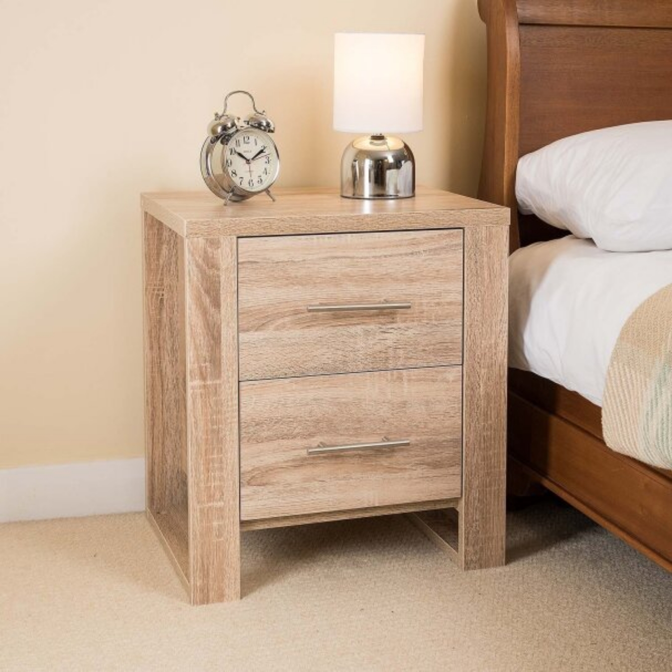 Sleek design, 2 Drawers to store goods separately, built to last Unique design is with Jolene Bedside Table