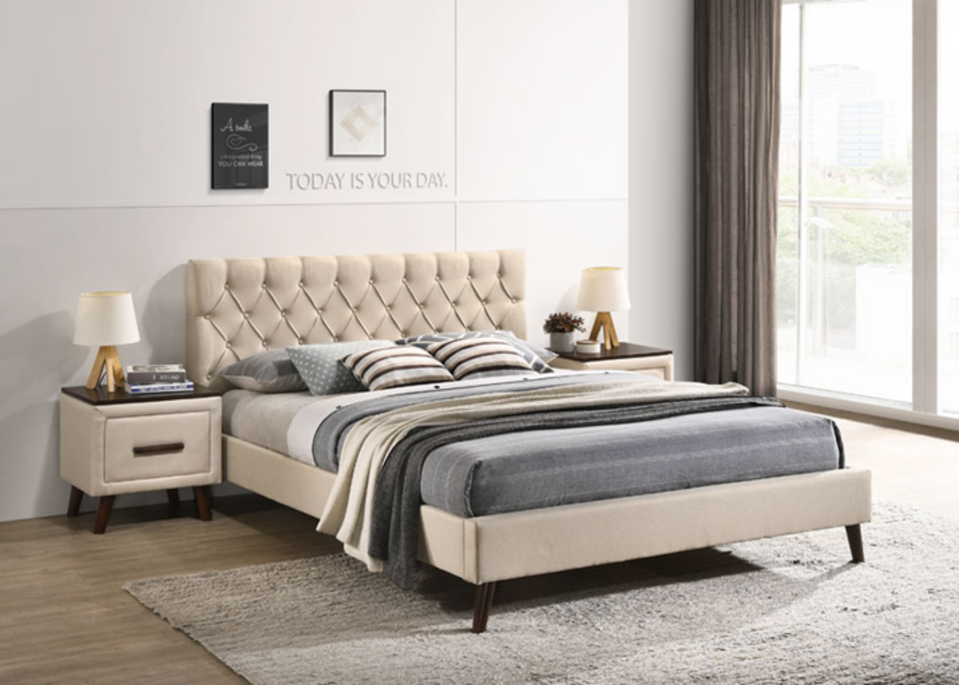 Suitable for Australia King single, Double and Queen mattress size, upholstered in linen rough fabric are with ANDY BED DOUBLE