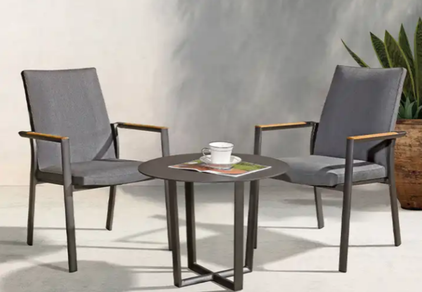 Improve your outdoor lounging experience with the Bronte 2-Seater Outdoor Chair & Side Table Set. 